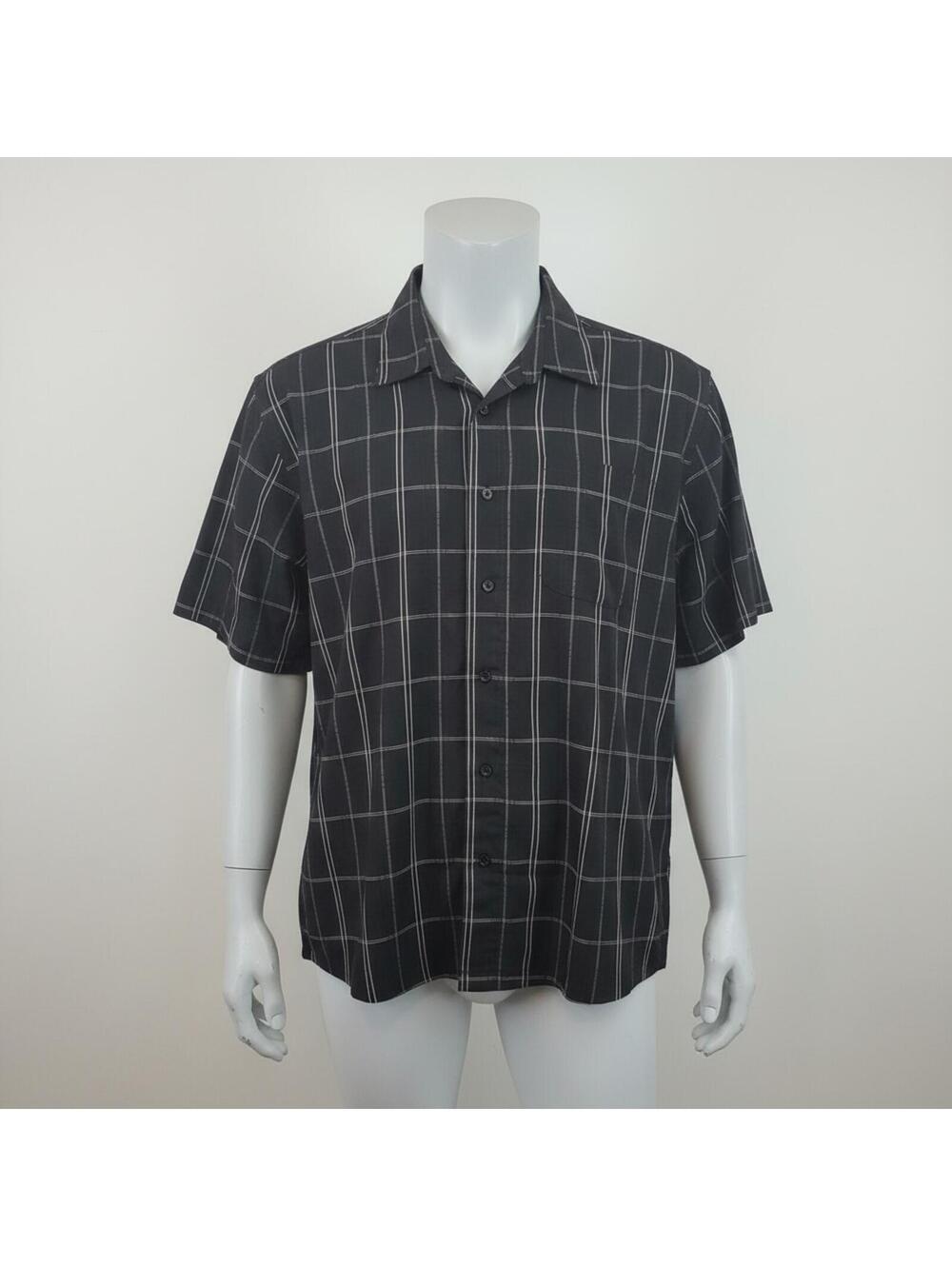 Haggar Luxury Microfiber Black Checkered Short Sleeve Shirt XXL
